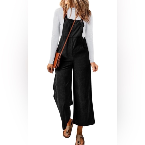 None Pants - 🆕Corduroy Casual Sleeveless Adjustable Strap Wide Leg Jumpsuits with Pockets